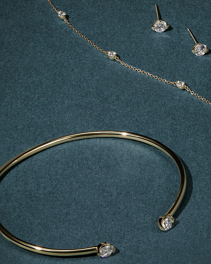 Open-End Lab-Grown Diamond Cuff Bracelet in 14k solid gold, styled