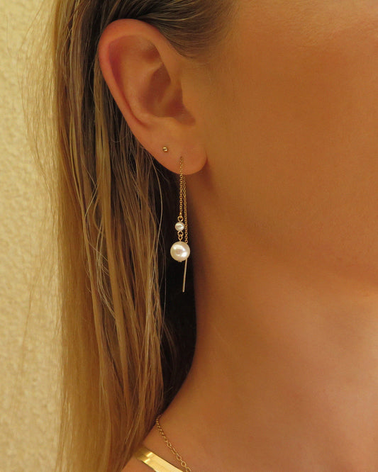 Double Freshwater Pearl Threader Earrings - 14k Yellow Gold Fill