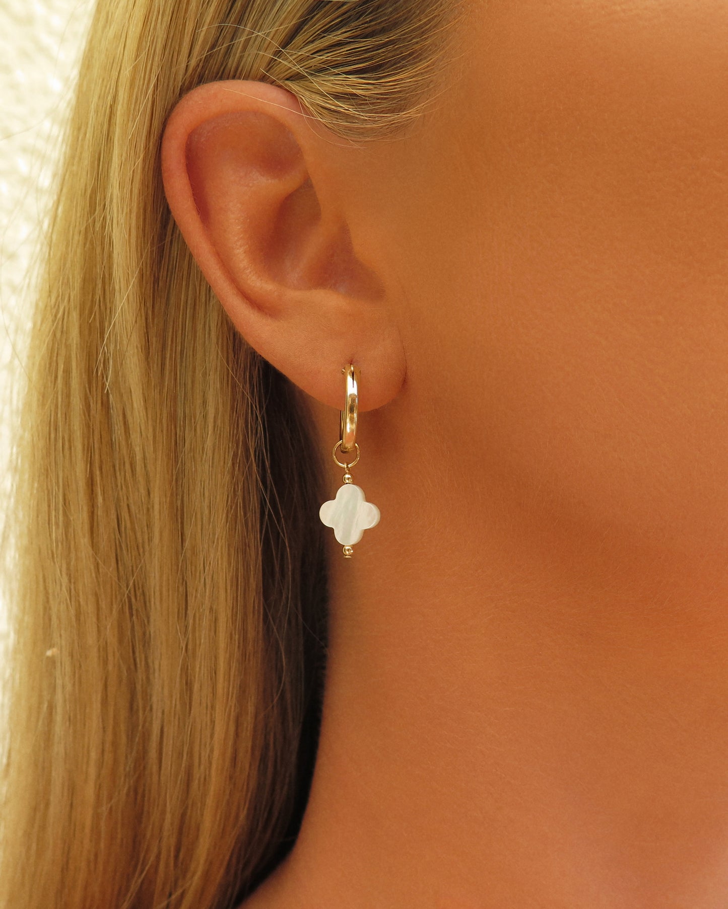 White Clover Thick Hoop Earrings