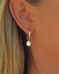 Teardrop Freshwater Pearl Thick Hoop Earrings - 14k Gold-Filled | Waterproof & Tarnish-Resistant | The Littl
