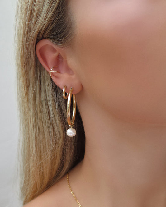 Freshwater Pearl Large Hoop Earrings - 14k Yellow Gold Fill