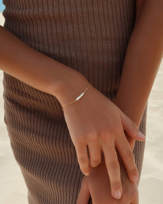 Small Five Freshwater Pearl Stack Bracelet - 14k Rose Gold-Filled - Hypoallergenic & Waterproof | The Littl