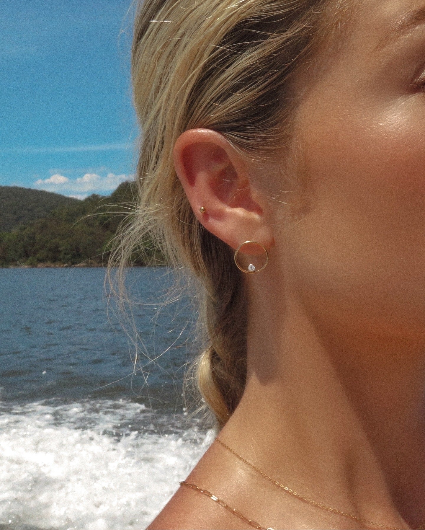 CZ Centre Stud Earrings - 14k Yellow Gold Fill - The Littl | Waterproof Gold Jewellery Australia