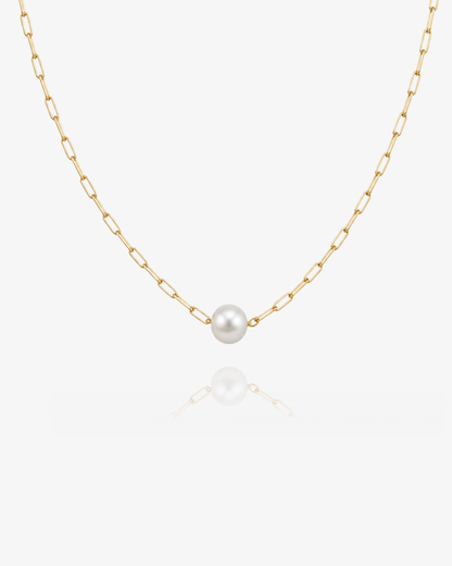 Single Freshwater Pearl Paperclip Necklace - 14k Gold Fill - waterproof everyday jewellery