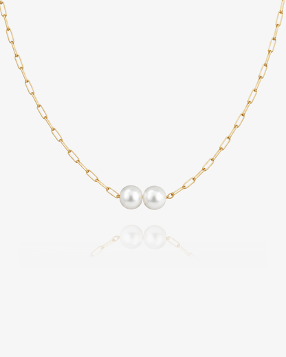 Double Pearl Paperclip Necklace styled detail - 14k Gold Fill - The Littl Australia