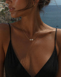 Double Freshwater Pearl Paperclip Chain Necklace - 14k Yellow Gold Fill - The Littl | Waterproof Gold Jewellery Australia