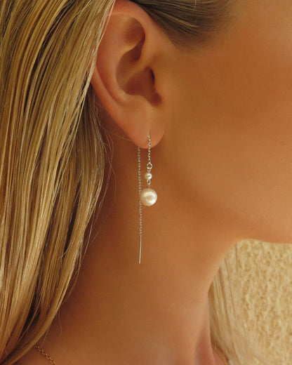 Double Freshwater Pearl Threader Earrings - Sterling Silver - The Littl | Waterproof Gold Jewellery Australia