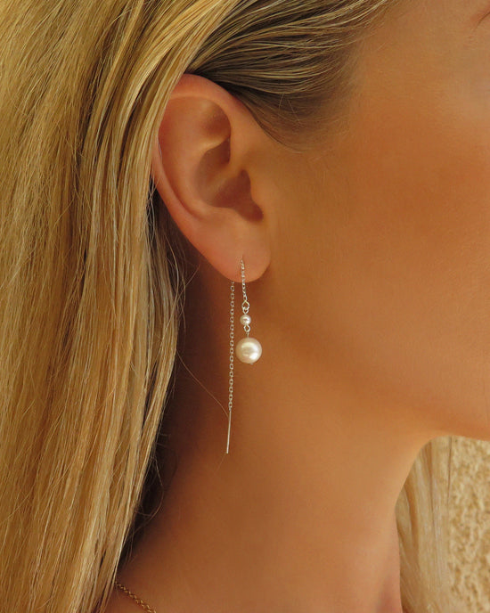 Double Freshwater Pearl Threader Earrings - Sterling Silver