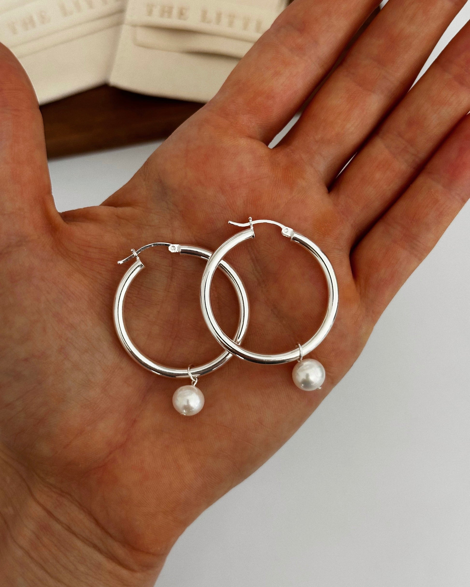 Freshwater Pearl Large Hoop Earrings - Sterling Silver | Waterproof & Tarnish-Resistant | The Littl