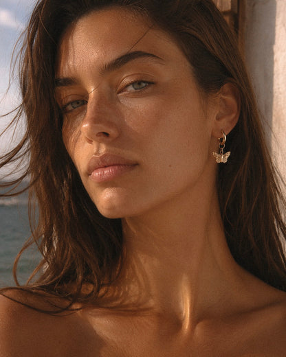 Butterfly Thick Hoop Earrings  - 14k Yellow Gold Fill