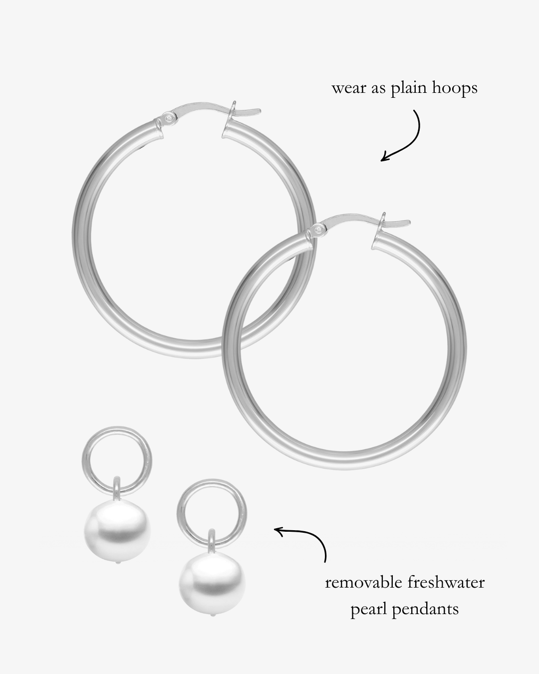 Freshwater Pearl Large Hoop Earrings Close-Up - Sterling Silver | The Littl