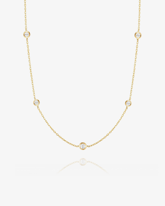 Lab Grown Diamond Station Necklace - 14k Solid Gold