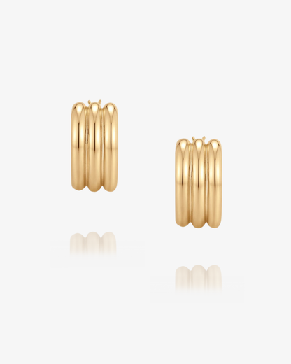PRE-ORDER: Triple Band Huggie Hoop Earrings - 14k Solid Gold