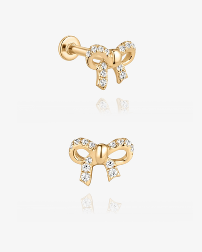 PRE-ORDER: Diamond Bow Flatback Piercing - 14k Solid Gold