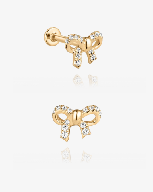 PRE-ORDER: Diamond Bow Flatback Piercing - 14k Solid Gold