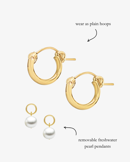 Freshwater Pearl Thick Hoop Earrings - Everyday Earrings - 14k Gold-Filled | The Littl Australia