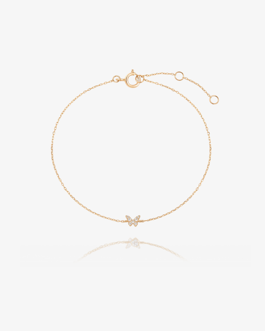 Diamond Butterfly Chain Bracelet - 14k Solid Gold