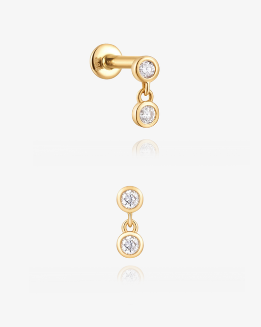 PRE-ORDER: Double Bezel Diamond Dangle Flatback Piercing - 14k Solid Gold
