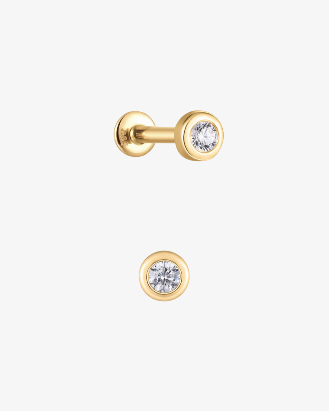 PRE-ORDER: Round Diamond Bezel Flatback Piercing - 14k Solid Gold