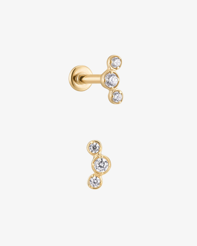 Round Lab-Grown Diamond Trio Flatback Piercing - 14k Solid Gold