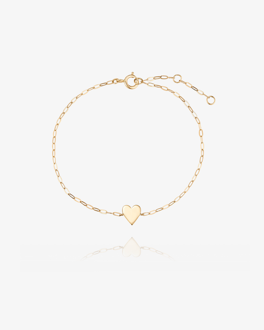 Heart Plate Chain Bracelet - 14k Solid Gold