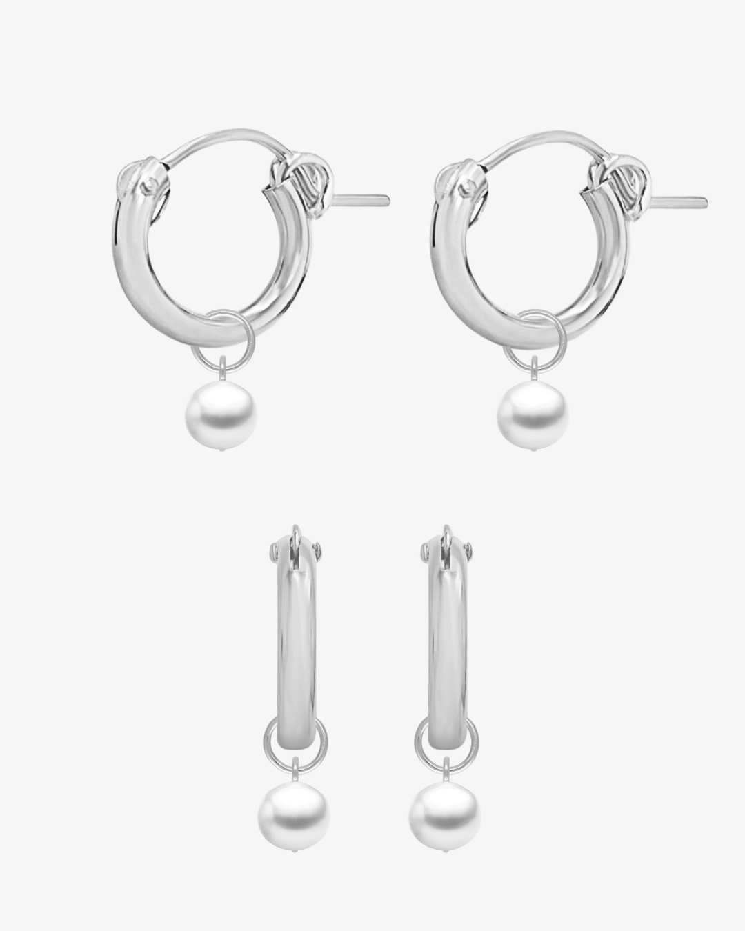 Freshwater Pearl Thick Hoop Earrings - Sterling Silver