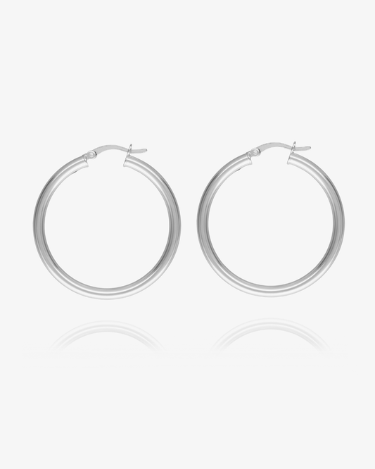 Large Thick Hoop Earrings - Sterling Silver
