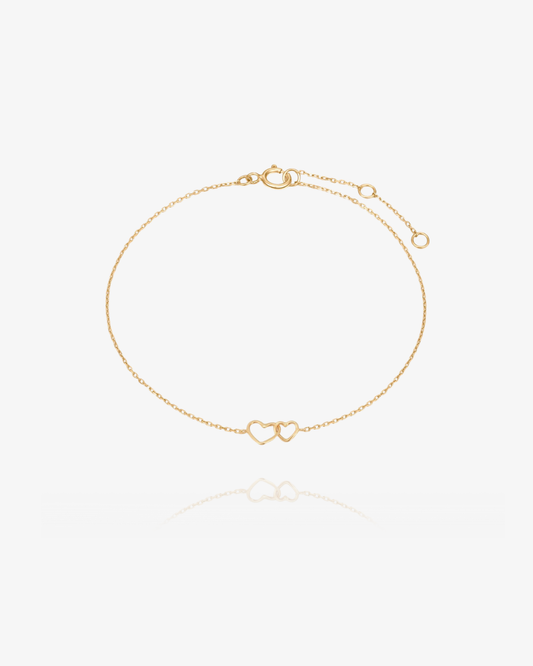 Linked Heart Bracelet - 14k Solid Gold