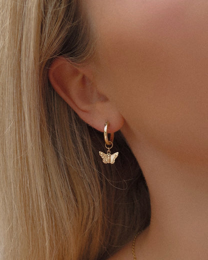 Butterfly Thick Hoop Earrings  - 14k Yellow Gold Fill