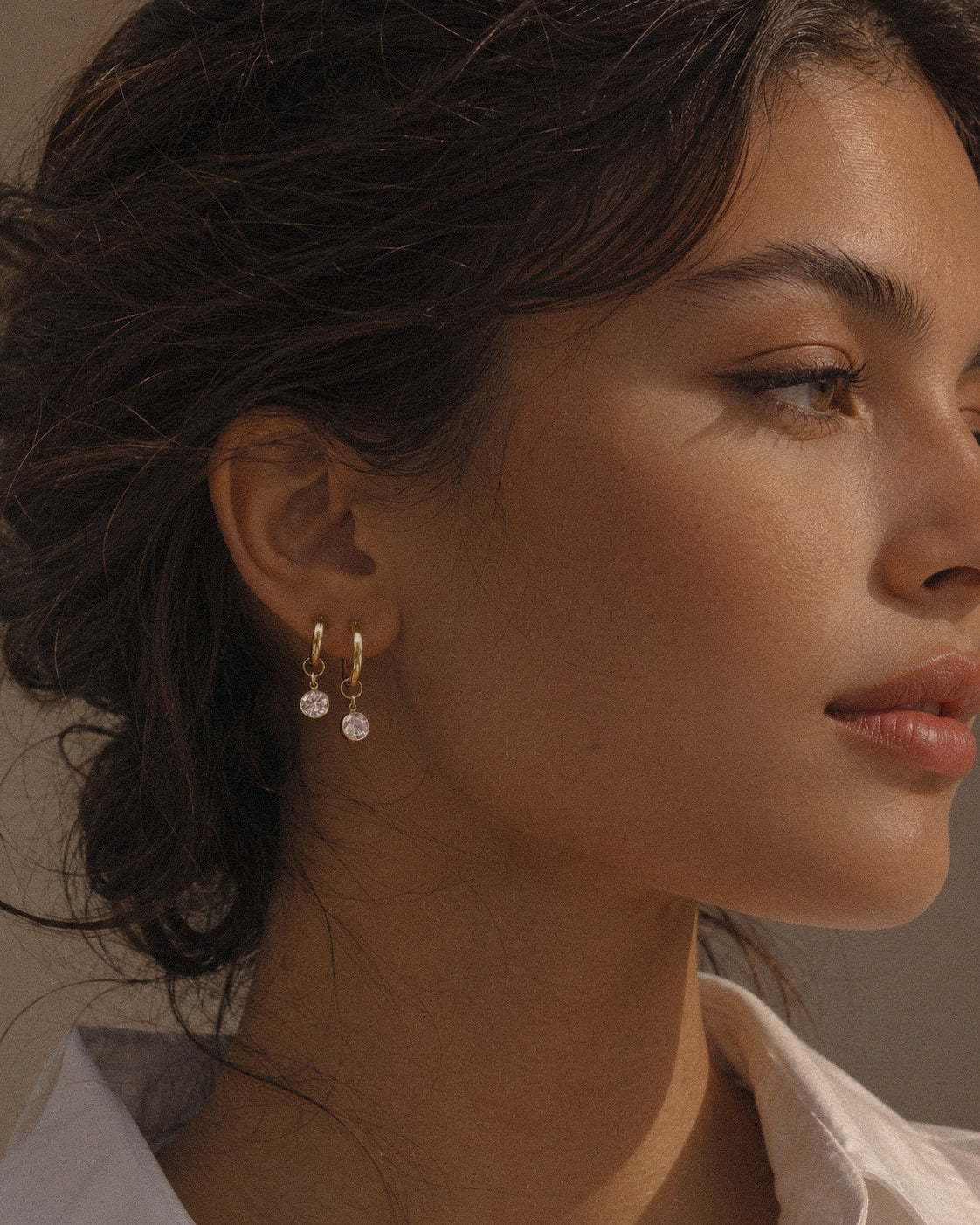 White CZ Thick Hoop Earrings - 14k Yellow Gold Fill