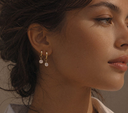White CZ Thick Hoop Earrings - 14k Yellow Gold Fill