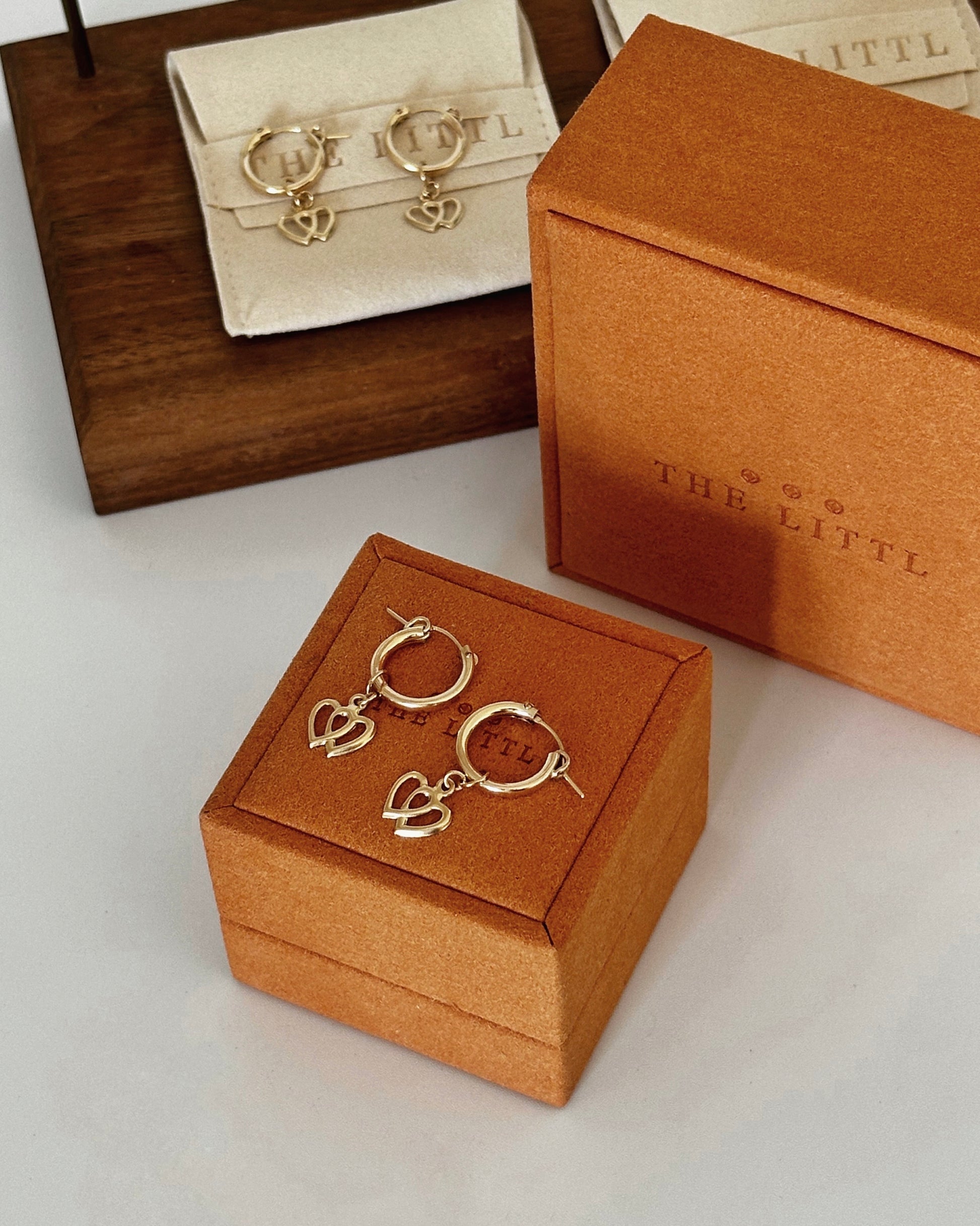 Double Heart Thick Hoop Earrings - 14k Yellow Gold Fill - The Littl | Waterproof Gold Jewellery Australia
