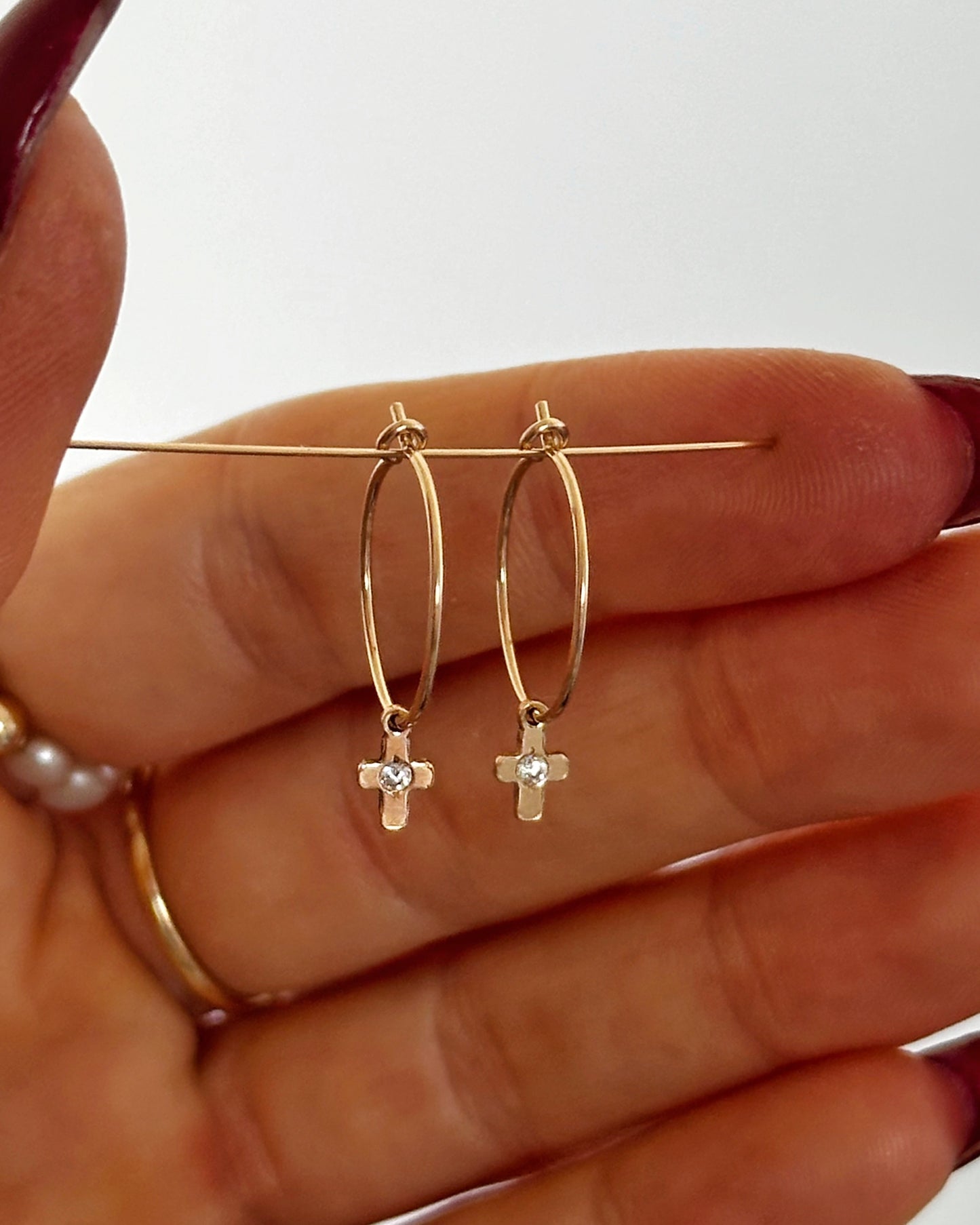 Mini CZ Cross Hoop Earrings