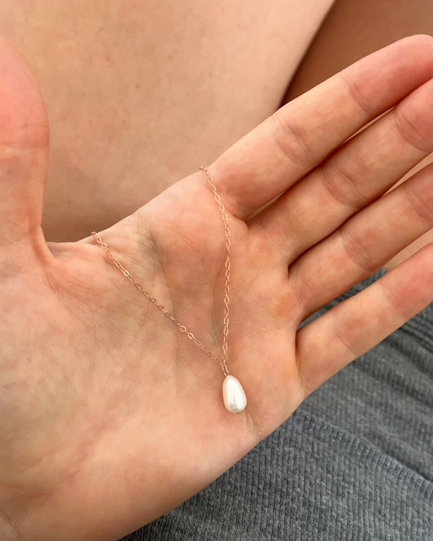 Teardrop Freshwater Pearl Necklace - 14k Rose Gold Fill