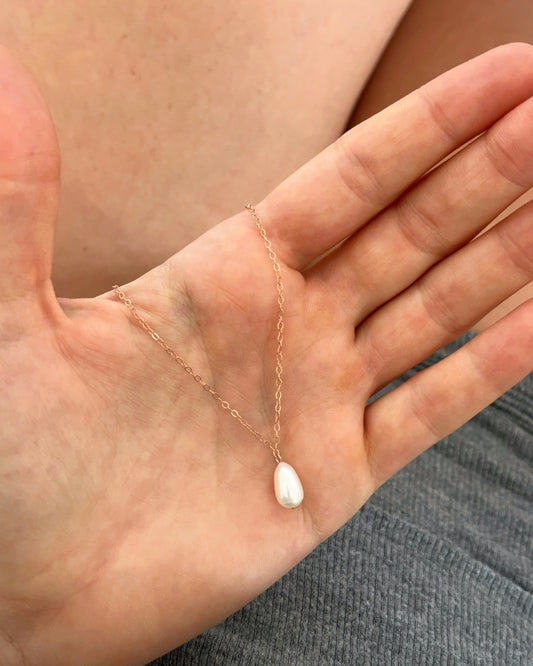 Teardrop Freshwater Pearl Necklace - 14k Rose Gold Fill