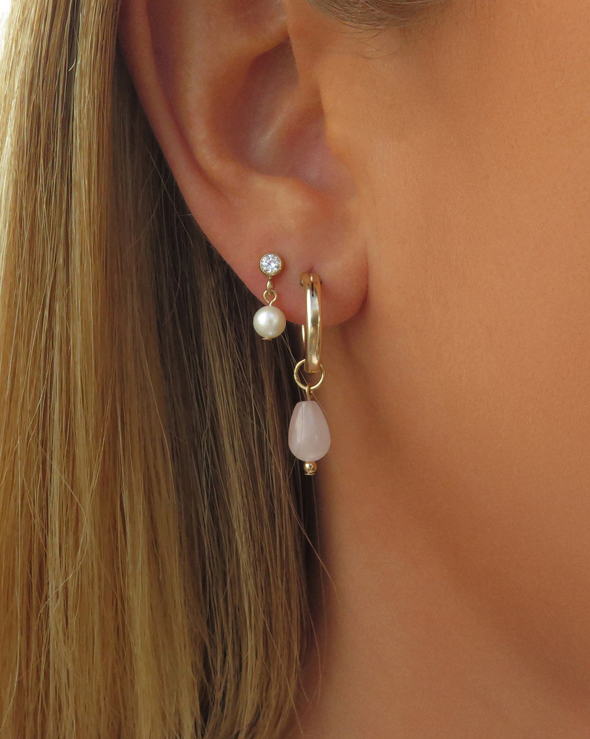 Rose Quartz Teardrop Thick Hoop Earrings - Everyday Earrings - 14k Rose Gold-Filled | The Littl Australia
