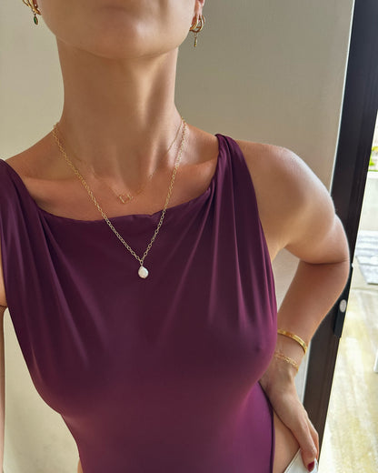 Large Freshwater Pearl Necklace - 14k Gold-Filled - On Model | The Littl