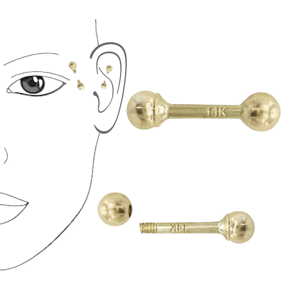 Straight Barbell with Screw Ball - 14k Solid Gold
