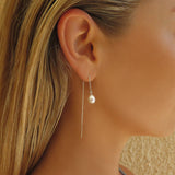 Teardrop Freshwater Pearl Threader Earrings - Sterling Silver