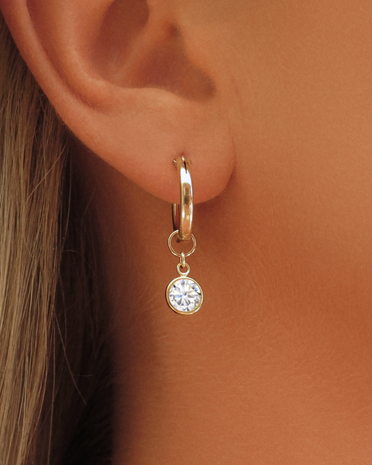 White CZ Thick Hoop Earrings - 14k Yellow Gold Fill