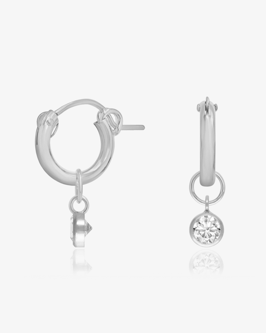 White CZ Thick Hoop Earrings Close-Up - Sterling Silver | The Littl