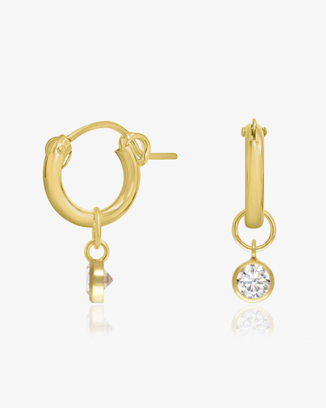 White CZ Thick Hoop Earrings Close-Up - 14k Gold-Filled | The Littl