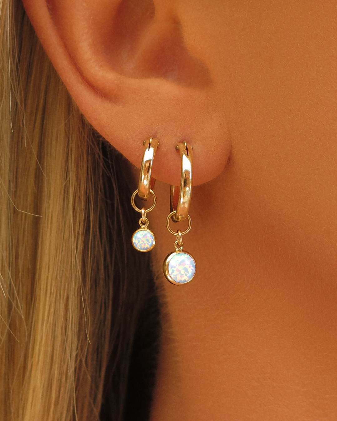 Bello Opal Thick Hoop Earrings  - 14k Yellow Gold Fill