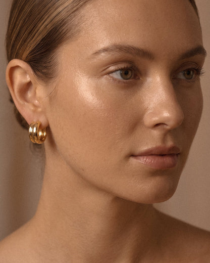 PRE-ORDER: Double Band Rounded Huggie Hoop Earrings - 14k Solid Gold