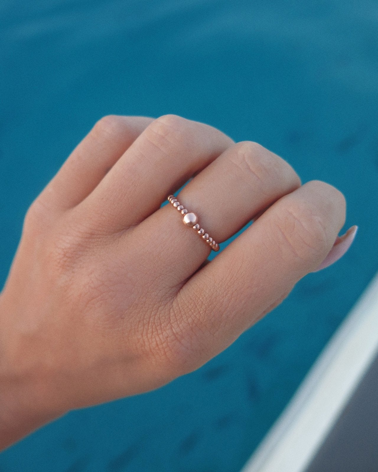 Beaded Ring - 14k Rose Gold-Filled - Worn - Waterproof | The Littl