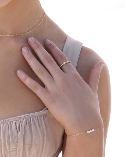 Beaded Ring With Freshwater Pearl - 14k Gold-Filled - Gift Ready - Waterproof | The Littl