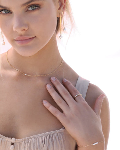 Beaded Ring With Freshwater Pearl - 14k Gold-Filled - On Model - Waterproof | The Littl