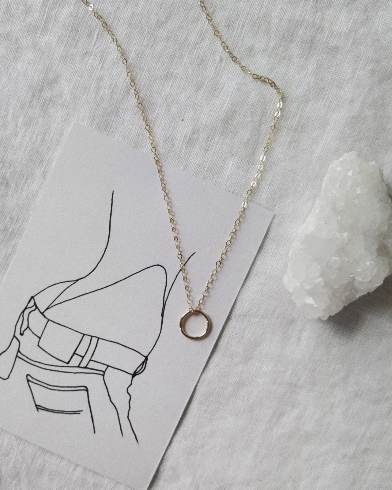 CIRCLE NECKLACE- 14k Yellow Gold - The Littl - Classic Chain - Pendant