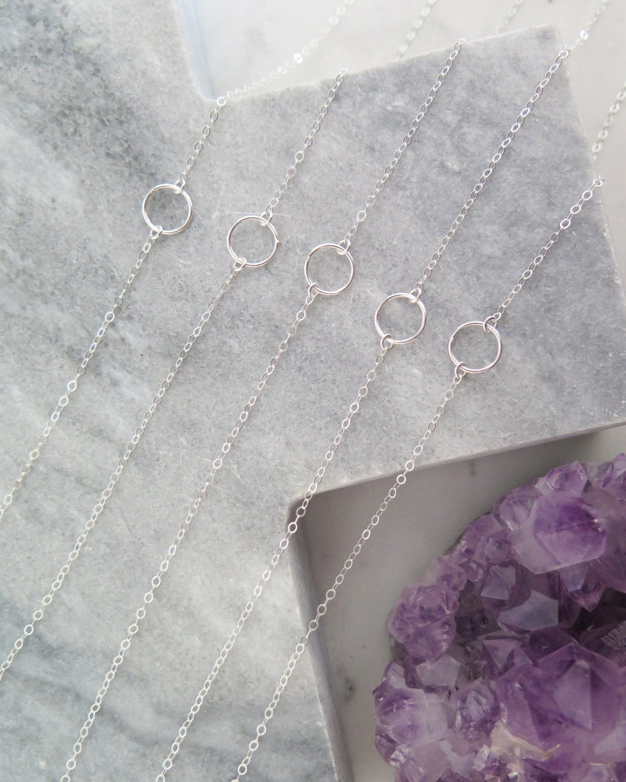 CIRCLE NECKLACE- Sterling Silver - The Littl - Classic Chain - Pendant