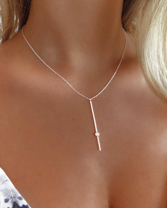 CZ BAR NECKLACE- Sterling Silver - The Littl - -
